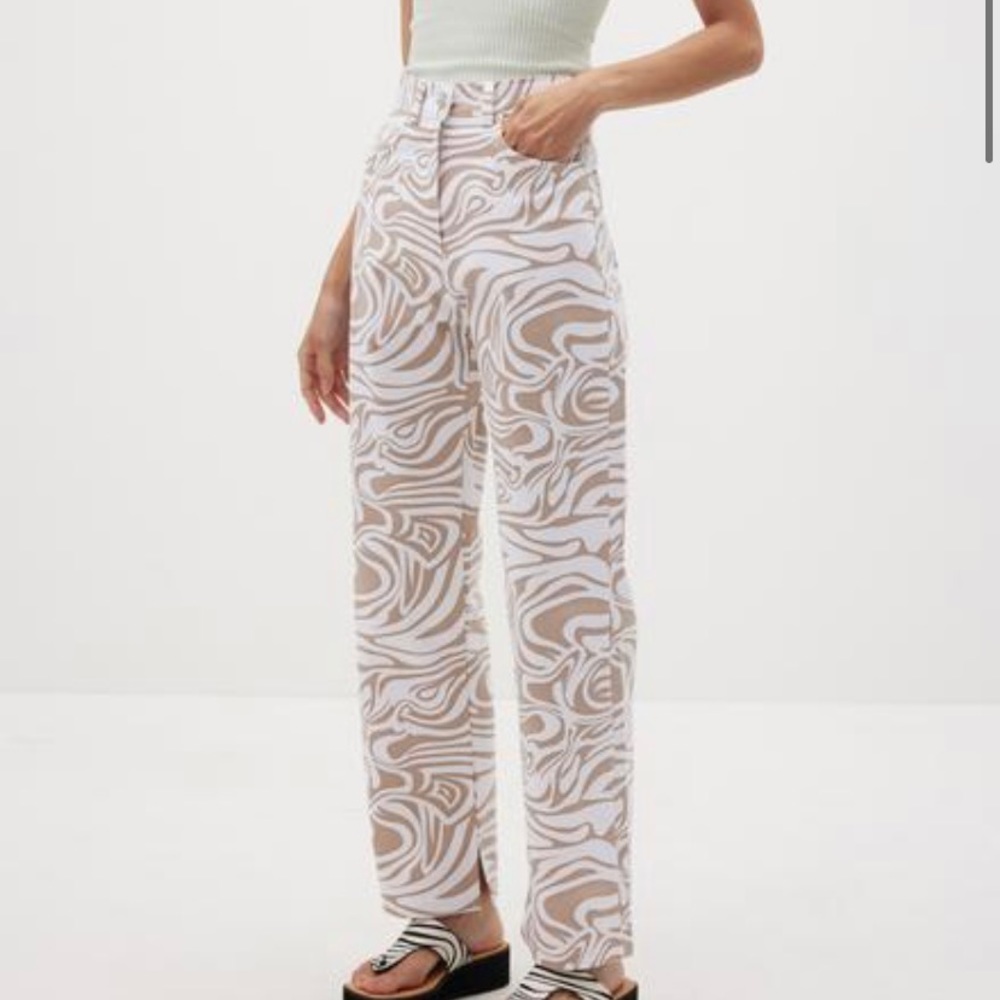 Source Unknown OCEAN WAVE PRINT PANTS, CLAY
